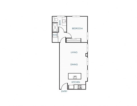 Floor plan for 1 bed, 1 bath, 770 sqft